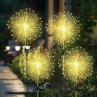 CNMTCCO Solar Feuerwerk Gartenlichter, Solar Garten Dekorative Lichter mit 120 LED,Solarstecker Gartenleuchten für Hinterhof Weg Rasen Terrasse (4 Stück Warmweiß)
