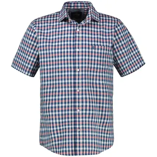 Kurzarmhemd LERROS, Herren, Gr. L, N-Gr, vivid rot, Web, Obermaterial: 100% Baumwolle, kariert, regular fit normal, ohne Ausschnitt, gerader Abschluss, Hemden Kurzarmhemd, mit Logo Stickerei