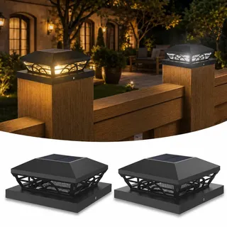 ILIKEPOW Solar pfostenkappen 9x9 10x10, 2 Lichtmodi Pfostenleuchte Solar für Holzpfosten, IP65 Wasserdichte Pfostenlichter für Zaun, Garten, Terrasse, 3000K Warmweiß & 6000K Kaltweiß