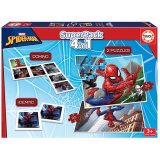 Educa - Spiderman Superpack 4in1, inkl. Domino, Memo Spiel und 2 Puzzles, für Kinder ab 3 Jahren, Marvel (19353)