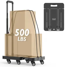 TOOLIOM Faltbare Sackkarre, 227 kg, robuster Faltbarer Gepäckwagen mit 6 Rädern und 2 elastischen Seilen, tragbarer, Faltbarer Rollwagen mit ausziehbarem Boden