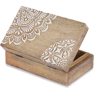 Ajuny Handcrafted Dekorative hölzerne Schmuckkästchen Blume Design Mehrzweck Schatztruhe Schmuck Storage Organizer Trinket Andenken Ohrringe, Halsketten Watch Box, ideal für Geschenke - 8x5 Zoll