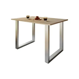 VCM my home Esstisch Xona sonoma-eiche rechteckig, U-Fuß silber, 140,0 x 50,0 x 76,0 cm