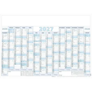 Plakatkalender 14 Mon blau 5 Stk. gerollt 2027: Wandkalender 100x70 cm mit 14 Monaten pro Seite inkl. Dez. 2026 & Jan. 2028, Tages-, Wochen- & Arbeitstagezählung & Schulferien