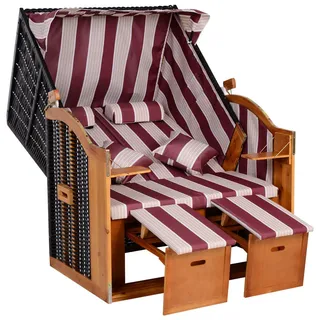 Outsunny Doppelte Sonnenliege mit Dach 5-stufige Rückenlehne PE-Rattan Rot+Weiß 118 x 79 x 160 cm , Kunststoff , 79x160x118 cm , Gartenmöbel, Gartenschaukeln, Strandkörbe