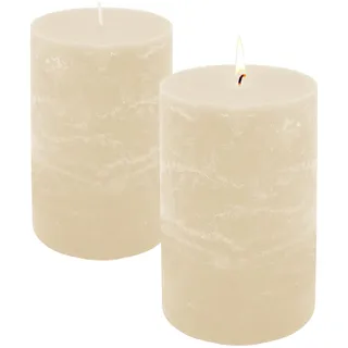 XL Echtwachs Stumpenkerze rustikal 2er Set 15 x 9 cm - creme | Adventskerze groß, unparfümiert, 95 Stunden Brenndauer, geruchlos, für Weihnachten Gestecke Dekoration