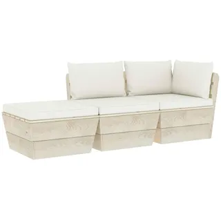 vidaXL 3-tlg. Garten-Sofagarnitur aus Paletten mit Kissen Fichtenholz - Creme