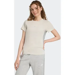 T-Shirt ADIDAS SPORTSWEAR "HOLIDAY 3-STREIFEN SCHMAL GESCHNITTENES", Damen, Gr. L, silber (wonder aluminium, silber metallic), Obermaterial: 100% Baumwolle, Rundhals, Shirts T-Shirt, schmal geschnittene Passform, Rundhalsausschnitt
