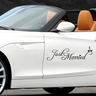 EQLEF Just Married Autoaufkleber Hochzeit, Just Married Auto Deko Hochzeit Wandaufkleber Gerade Verheiratete Auto Fenster Aufkleber für Flitterwochen &Wedding (schwarz)