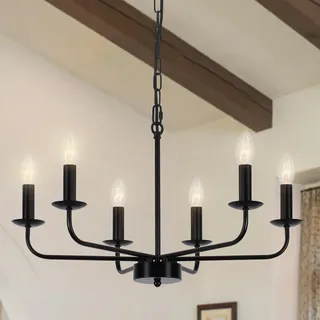 WTUOING Kronleuchter Schwarz, 6 Flammig Kronleuchter Vintage Industrial Pendelleuchte Rustikale Deckenleuchte Modern Landhausstil Hängelampe für Wohnzimmer, Schlafzimmer, Küche, Esszimmer, Flur