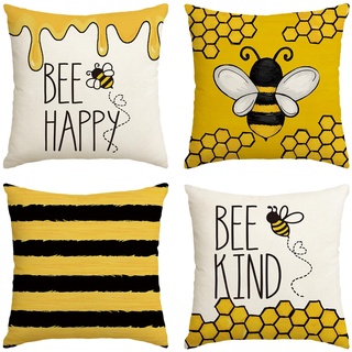 Artoid Mode Honig Bee Sommer Kissenbezüge 4er Set, 45x45 cm Saisonnal Happy Kind Zierkissenbezug Cushion Cover Couch Wohnzimmer Deko