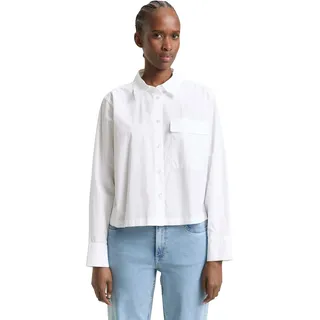 Langarmbluse TOM TAILOR DENIM, Damen, Gr. XXL, weiß, Web, Obermaterial: 100% Baumwolle, unifarben, lässig geschnitten hüftlang, Rundhals, 1-Knopf-Manschette, Blusen Langarmbluse, gestreift, kurze Form, mit Brusttasche