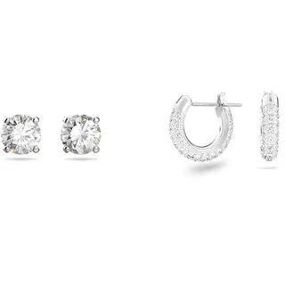 Swarovski Attract Ohrstecker, Rundschliff, Weiß, Rhodiniert & Stone Kreolen, Pavé, Klein, Weiß, Rhodiniert