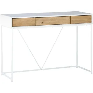 Konsolentisch , Weiß, Eichefarben , Holz, Metall, Holzwerkstoff , Eiche , massiv , 3 Schubladen , rechteckig , eckig, Flachrohr , 40x77x110 cm , Holzmöbel, Holztische, Wohnzimmertische Holz, Konsolentische Holz