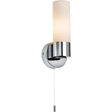 National Lighting Pure Moderne Wandleuchte, verchromt, Milchglas, E14, LED, kompatibel mit Zugschnur, IP44