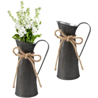 UOCAI 2 Stück Blumenvase, Milchkanne aus Metall Vase, Landhausstil Deko, Rustikale Deko, Retro Shabby Chic Vintage Eisen Blumentopf für Hochzeitsdeko Garten Tischdeko Wohnzimmer Balkon Küchendeko