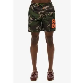 Superdry für Herren. M3010247A Badeanzug, 43,2 cm, mit grünem Sportswear-Logo (S), Camouflage, Strandbekleidung, Recyceltes Polyester, Nachh