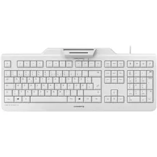 CHERRY SECURE BOARD 1.0, Belgisches Layout, AZERTY Tastatur, kabelgebundene Security-Tastatur mit integriertem Leser für Smartcards und Karten/Tags mit RF/NFC Schnittstelle, Weiß-Grau