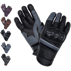 MAXAX ST-11 Motorradhandschuhe für Motocross, Scooter, CE-geprüft, Touchscreen, atmungsaktiv, 1 KP, EU-Norm – aus echtem Leder, bequem und hochwertig, Unisex und Mi-Saison (M, Schwarz/Grau)