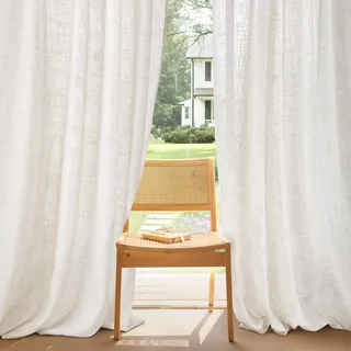 PONY DANCE Dichter Leinen Vorhang mit Kräuselband für Schiene Extra Breite Gardine für Wohnzimmer & Schlafzimmer 1er Set H 245 x B 300 cm Bräunlich Weiß, Boho Gardinen Leinenoptik Halbtransparent