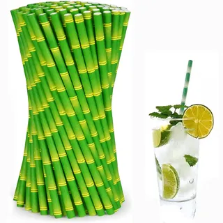 Trinkhalme,100 Stück Grün Bambus Papier Trinkhalme Geeignet Biologisch Abbaubare für Zuhause,Bar,Feier,Partys Strohhalme