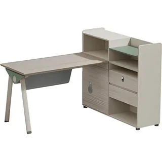 Schreibtisch Bürotisch Modern Beige Grau Stauraum Regal Schubladen Schloss Glas - Beige
