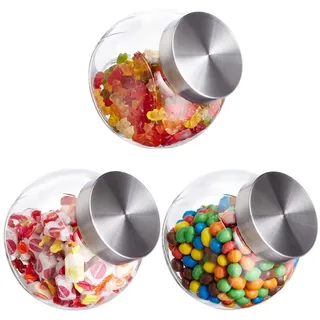 Relaxdays Bonbongläser, 3er Set, 1,5 L, Vorratsgläser für Süßigkeiten, Lebensmittel, Candy Bar, Edelstahl-Deckel, klar, Glas,