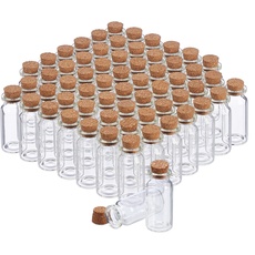 Relaxdays, transparent Glasfläschchen mit Korken, 60 Stück, Mini Fläschchen für Öl, Gewürze, Kräuter, Sand, 10 ml, Deko, Glas