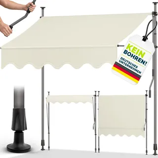 tillvex Balkonmarkise Gelenkarm Markise Klemmmarkise Sonnenmarkise Balkon ohne Bohren Sand 350 cm - Creme