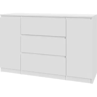 Kommode weiß AVEN 120 cm mit 3 Schubladen und 2 Schränken - TV-Schränke - Schlafzimmer, Kinderzimmer, Jugendzimmer - Aktenschränke - mattweiß - Weiß
