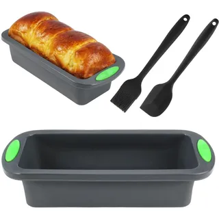 Silikon Brotbackform, Antihaft Brotbackformen BPA-frei 28x10x6.5cm mit 1 Bürste+1 Spachtel Kastenform Kuchen Silikon Backform Kasten, Silikonbackform Kastenform, Silikonbrotform für Kuchen und Brote