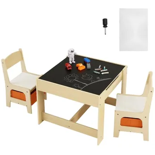 Kindersitzgruppe - Kindertisch & 2 Kinderstühle - P2-Grad MDF Kindertisch-Set - Stabile Kindermöbel mit doppelseitiger Tischplatte & Aufbewahrungsbox - Kindermöbelset