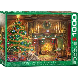 1000 Teile Puzzle - Puzzle - Festliche Weihnachten mit Labradors von Dominic Davison + Puzzle Alu Rahmen für 1000er