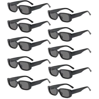 Long Keeper 10 Paar Vintage Rechteckige Sonnenbrille für Damen Herren, 90er Eckige Sonnenbrille Schwarz Party Festival Rave Mode Retro Brille