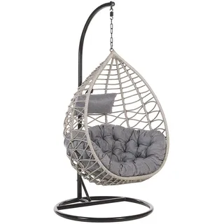 Beliani Hängesessel mit Gestell PE Rattan grau 97 cm Arsita , Grau , Kunststoff , 100x199x97 cm , Gartenmöbel, Gartenschaukeln, Hängesessel