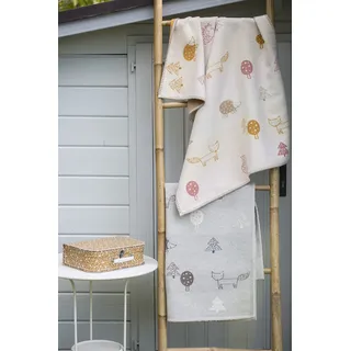 Fussenegger Babydecke mit Ihrem Wunschnamen Bestickt/personalisiert 75x100cm aus 100% Baumwolle aus kontrolliert biologischem Anbau (Waldtiere Creme)