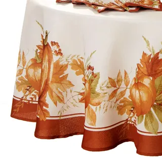 Elrene Home Fashions Tischdecke, Herbst-Kürbishain, rund, 178 cm, Mehrfarbig