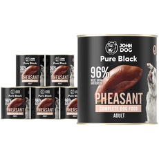 JOHN DOG Nassfutter für Hunde Pure Black Fasan 6x800g - Für zu Allergien neigende Hunde - Getreidefrei Hundefutter mit 96% Fleisch und Innereien - Für Erwachsene Hunde Aller Rassen...