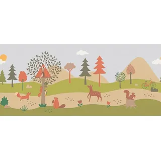 A.S. Création Selbstklebende Bordüre mit Waldtieren in Grün 5 m x 0,18 m