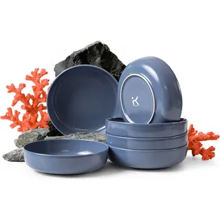 KONSIMO Teller-Set VICTO Tafelservice hergestellt in der EU (6-tlg), 6 Personen, Steingut, spülmaschinengeeignet, mikrowellengeeignet, 6x Suppenteller - Blau