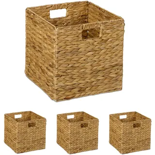 Relaxdays Aufbewahrungskorb 4er Set geflochten aus Wasserhyazinthe 30 x 30 x 30 cm Natur