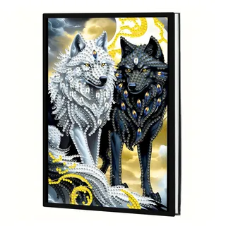 JICFDAO DIY Notizbuch A5 Diamond Painting Wolf 145x210mm Diamond Painting Notebook Crystal Art Notizbuch Mond Tagebuch Tier Diamant Notizblock für Erwachsene Skizzenbuch Journal Diary Büro Geschenk