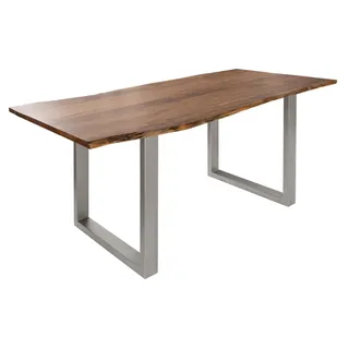 MASSIVMOEBEL24.DE Baumtisch Akazie 140x90x76 natur Beine silber matt FREEFORM 3 - Silber