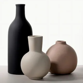 anquephd Keramik-Vasen-Set 3-teilig - Moderne Töpfervasen für Home Decor, Landhausstil Vasen in Schwarz, Grau & Beige (Klein, Mittel, Groß) - Perfekt für Pampasgras und Trockenblumen