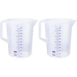 hünersdorff Messbecher 5l | Polypropylen (PP) | bruchsicher und spülmaschinengeeignet | geschlossener Griff | blaue Skala (Packung mit 2)
