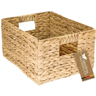 HMF Aufbewahrungskorb geflochten aus Wasserhyazinthe, dekorativer Korb mit Tragegriffen zur Aufbewahrung für Badezimmer Küche und Wohnbereich | Größe L | 36 x 28 x 20 cm | Natur