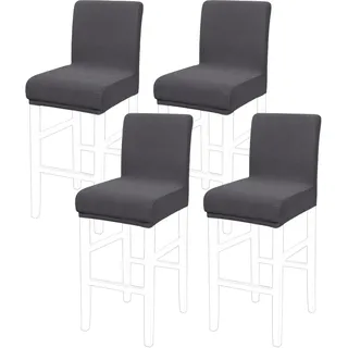 PiccoCasa Esszimmerstuhlhussen Set mit 4 Stück, Stretch & Abnehmbare Barhocker-Bezug für Kneipentheke – Höhe, Seitenstühle mit quadratischem Gitter, waschbare Stuhlhussen grau