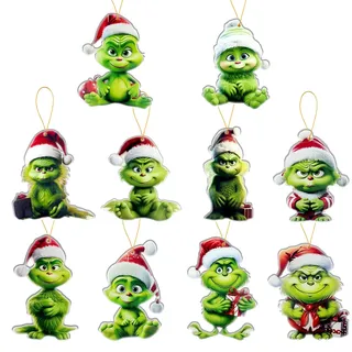Grinch Deko Weihnachten – Lustige Grinch Weihnachtsdeko für Zuhause, Grinch Weihnachtsbaum mit passenden Grinch Weihnachtskugeln und Grinch Anhänger als origineller Weihnachtsbaumschmuck