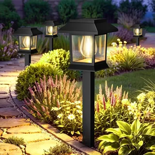 nipify solar gartenleuchten für außen, 3000K Warmweiß Vintage lamp, 6 Stück | solarleuchten garten, IP65 Wasserdicht, solarstecker, wegeleuchten, Für Rasen, Terrasse, Hof, balkonkästen