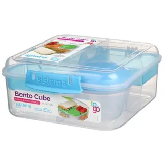 Sistema 5-Fach unterteilte XL Lunchbox BENTO Cube - 1250 ml Vesperdose inklusive Becher mit Schraubverschluss 17,5 x 17,5 x 8 cm (B x T x H) 21685 Blau
